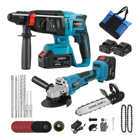 Martelo Rotativo E Esmerilhadeira Angular +2 Bateria Azul 127/220v