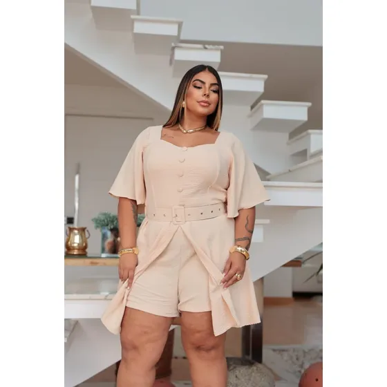 Macaquinho Solto Curto Feminino Plus Size Moda Cor Violeta