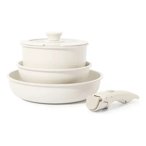 Carote Bateria Cocina Ollas Sartenes Granito 5pzs Induccion Color Blanco