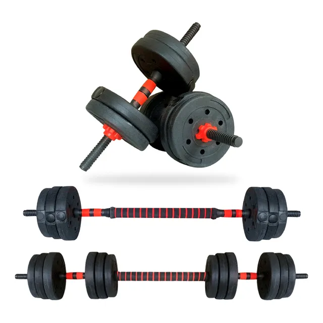Kit De Mancuernas Ajustables Pesas De Disco 10 Kg Yim Sports Color Rojo