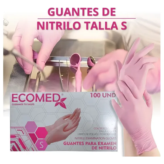 Guantes De Nitrilo Rosados. Caja X 100 Unds.