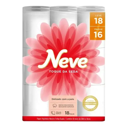 Papel higiênico Neve Toque de Seda folha dupla 30 m com 18 rolos