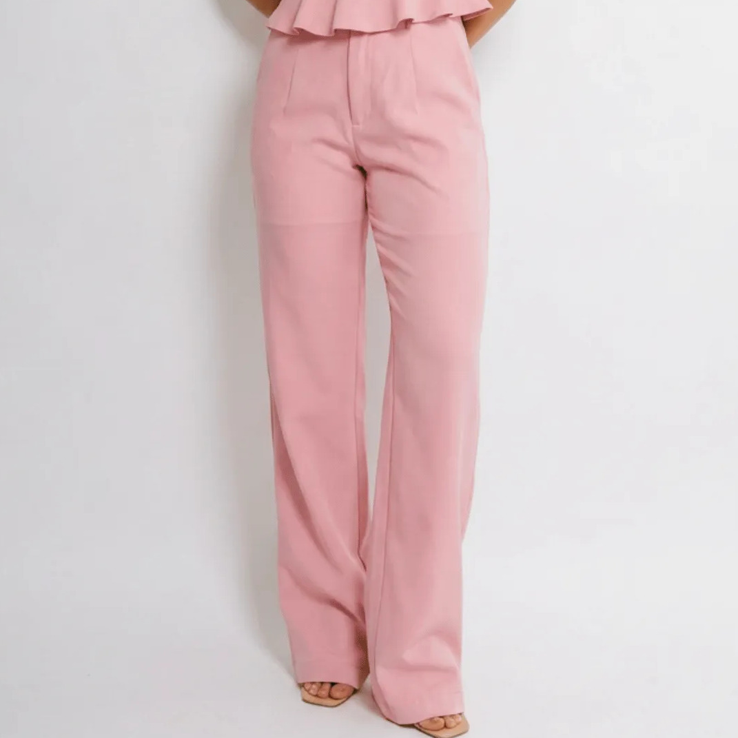 Conjunto Calça Wide Leg Alfaiataria E Blusa Cropped Elegante Rosa M Conjunto Calça Wide Leg Alfaiataria E Blusa Cropped Elegante Rosa M