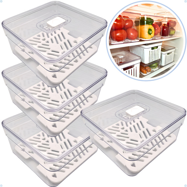 Kit 4 Organizador De Geladeira 1,4l Acrílico Frutas Verduras Cor Transparente