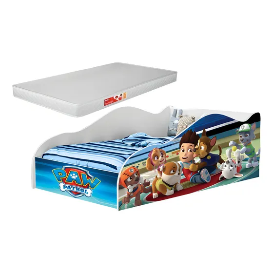 Mini Cama Infantil Carro Patrulha Canina Criança C/ Colchão 150x70 Incluso Quarto Menino E Menina Lorenttistore