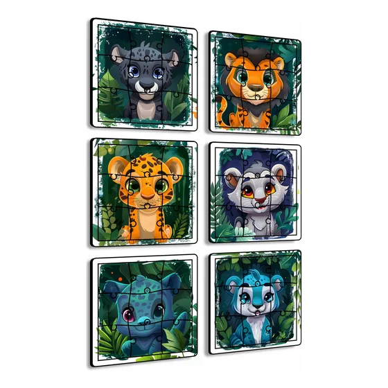 Kit 6 Jogos Quebra Cabeça Infantil Em Madeira Mdf Leão Baby