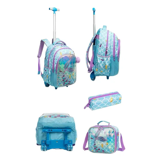 Mochila Escolar Niña 3 En 1  Doble Rueda Lonchera Cartuchera