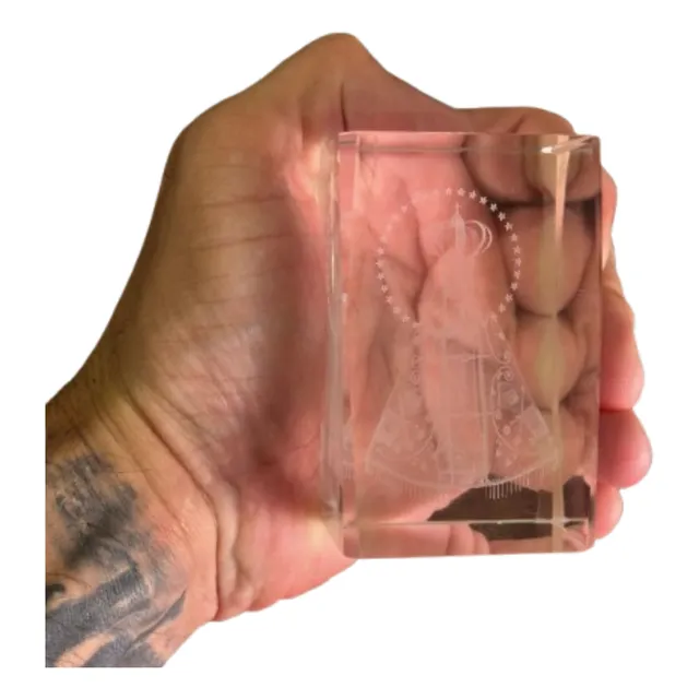 Cubo Vidro Decoração Aparecida Casa Sala Presente 3d Laser
