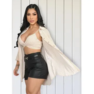 Conjunto Listrado CamisĂŁo E Cropped Moda Primavera/verĂŁo Top Conjunto Listrado CamisĂŁo E Cropped Moda Primavera/verĂŁo Top