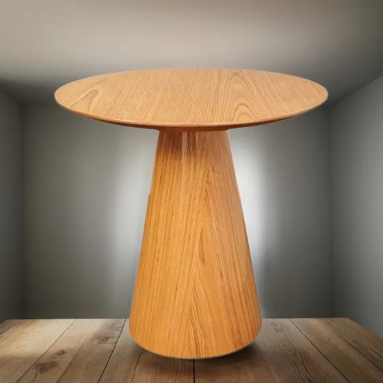 Mesa Lateral Cone Redonda 41cm Lamina Madeira Natural