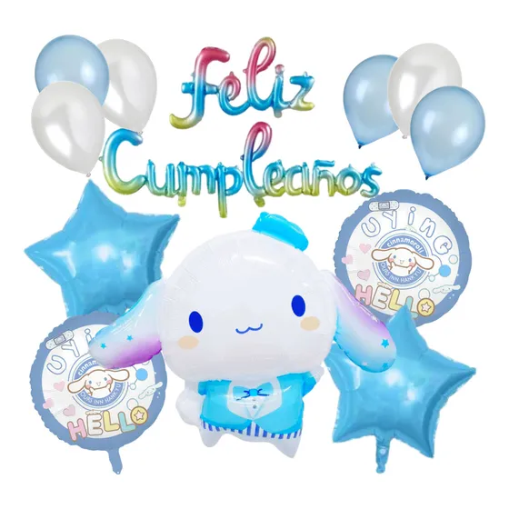 Set Globos Feliz Cumpleaños Cinnamoroll Adorno Amigos Kitty