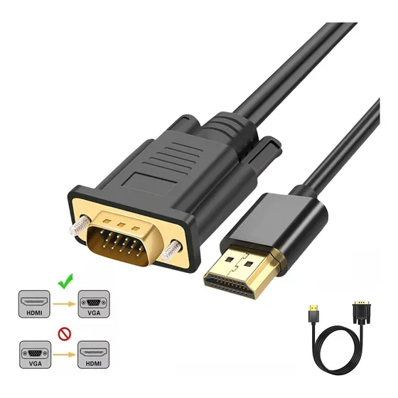 Conector Macho Adaptador Hdmi Macho A Vga Macho Cable Hdmi A Vga Adaptador Macho Conversor 1080p 60hz Full Hd 1.8 Metros Negro Jeeyee, No Compatible Con Vga A Hdmi