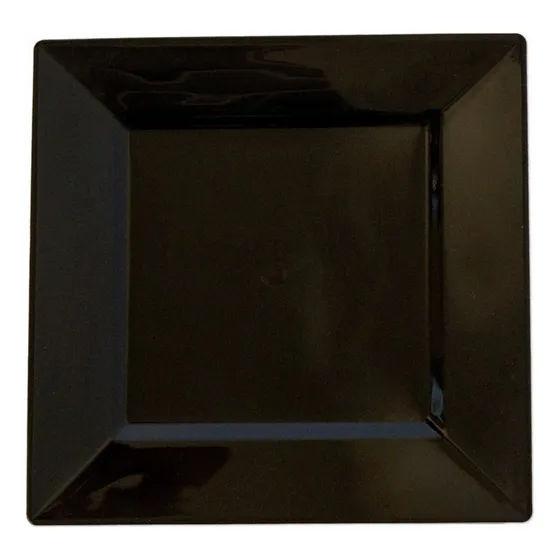 Plato Cuadrado Plastico Grande Luxe Rigido X 50 Unidades Color Negro Lisa