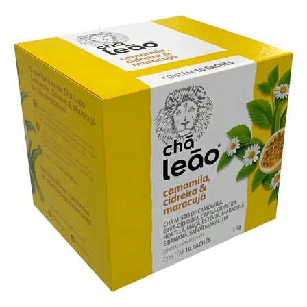 Chá Leão Camomila, Cidreira e Maracujá - 10 Sachês Embalados Individualmente