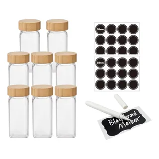 Kit 10 Potes De Vidro 120ml Tampa Bambu Quadrado Kit 10 Potes De Vidro 120ml Tampa Bambu Quadrado