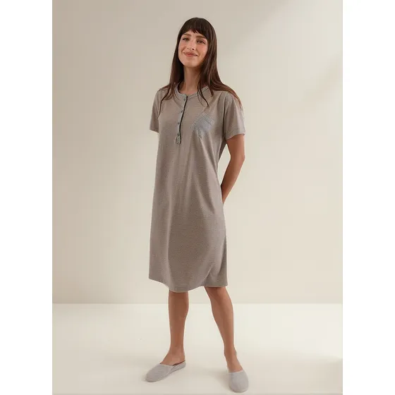 Camisón Manga Corta Botones Bolsillo Algodón Dormir Lumiere
