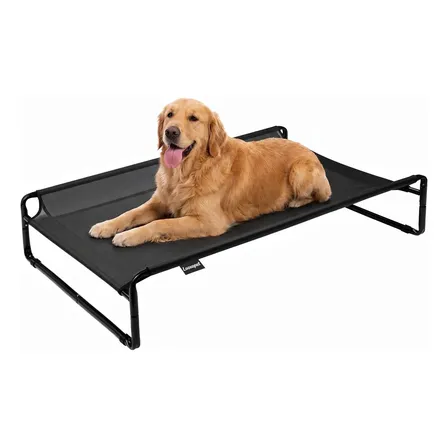 Cama Suspensa Grande Cachorros Looxopet Textilene Preto 110x77x21cm