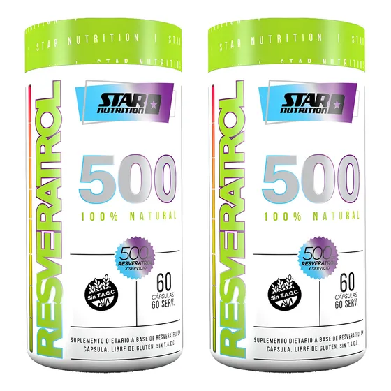 Pack con 2 Potes Star Nutrition Resveratrol 500 Antioxidante 60 Capsulas Sabor Neutro
