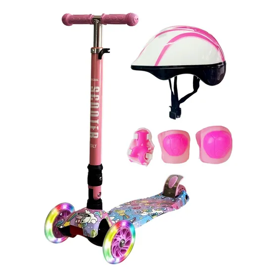 Monopatin 4 Ruedas Scooter Italy Plegable Casco Protecciones