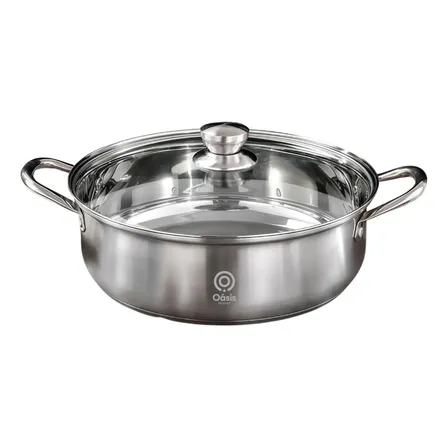 Panela Caçarola Aço Inoxidável 304 Grosso Batido Com Tampa Prateado-28cm