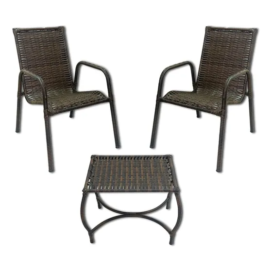 Kit 2 Cadeiras Com Mesa Centro Area Externa Varanda Jardim Cor Chocolate Listras