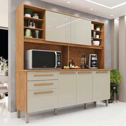 Armário de Cozinha Compacta 210cm com 10 Portas e 2 Gavetas