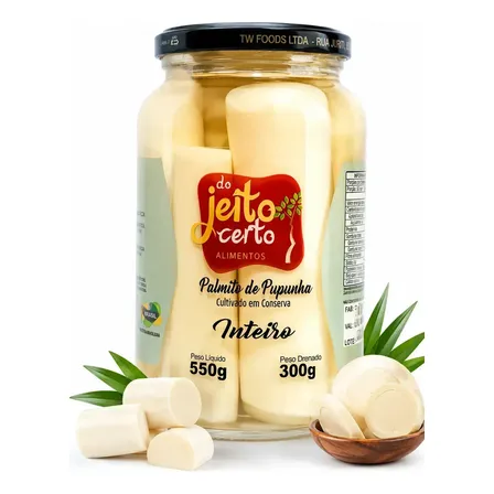 Palmito Pupunha Inteiro 550g Em Conserva Vidro Tolete