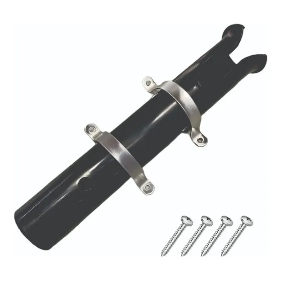 Posacaña / Posa Caña Exterior Pvc C/abrazadera De Inoxidable Color Negro