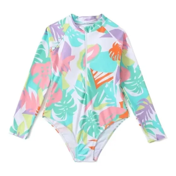 Traje De Baño Manga Larga Niña  Shein Importado Bicolor