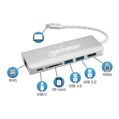 Estación Docking De Ptos Usb Tipo-c 6 En 1 Manttan 152075