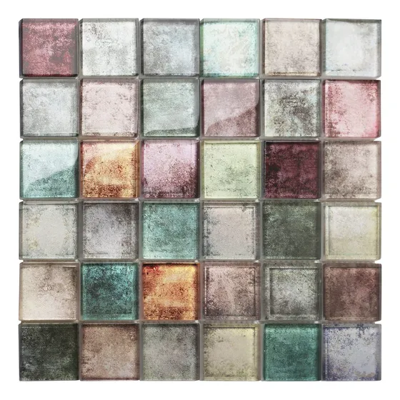 Azulejo Cuadrado Vidrio Envejecido Mosaico Rejilla Roja Gris