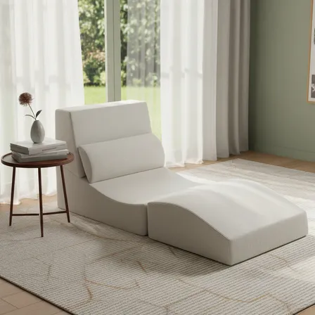 Sillon Sofá Cama Colchón Posiciones, Memory Dream Riposo, Espuma De Alta Densidad, Sillón Puff Plegable Con Cojín, Tela Antideslizante Tela De Pana Beige