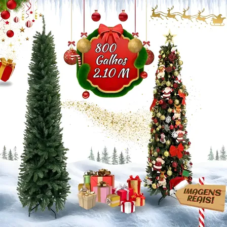 Árvore De Natal Slim 2.10m 800 Galhos Pinheiro Luxo Premium - Verde