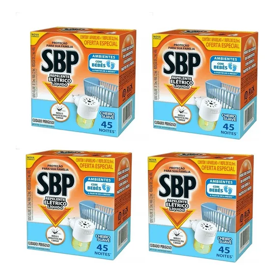 Kit C/4 Repelente Elétrico Líquido Sbp 45n + 4 Refil 35ml