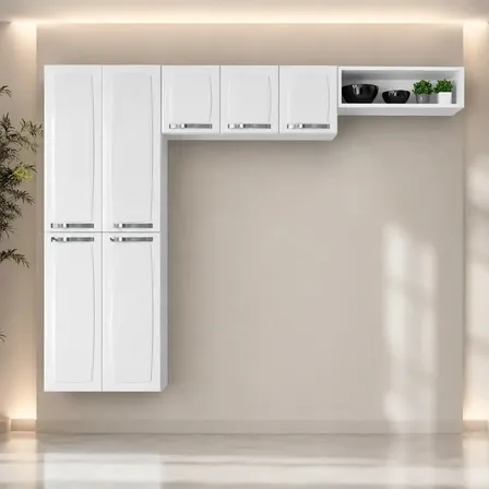 Armário De Cozinha Compacta De Aço Itatiaia Rose Suspenso 245cm 7 Portas 6 Prateleiras Cor Branco