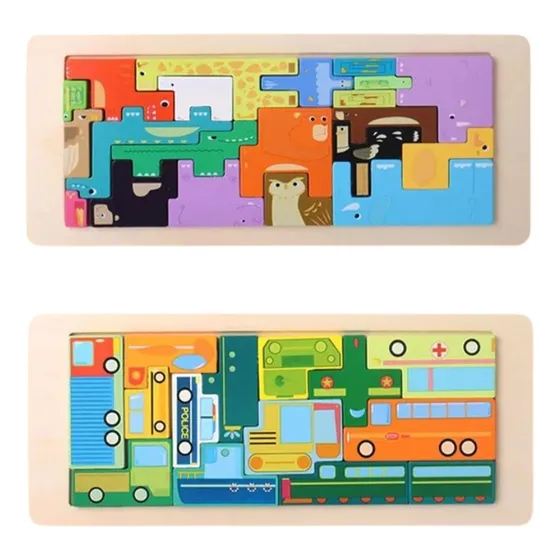 Juego Didactico De Encastre Animales Transporte Rompecabezas