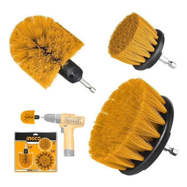 Set 3 Piezas Cepillos Para Taladro Ingco Limpieza Wcbm0301 Color Naranja
