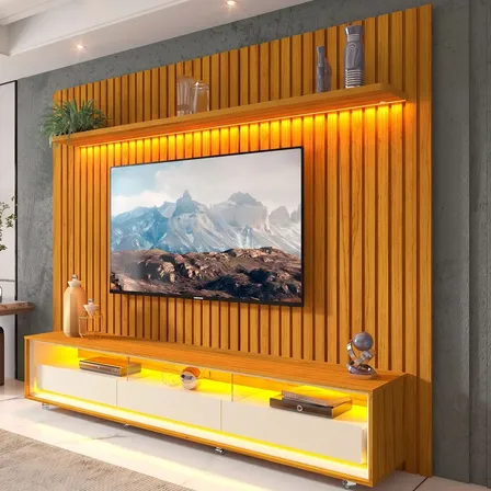 Rack Com Painel Para Tv Até 85 Polegadas Led 3 Gavetas Naturale/off White