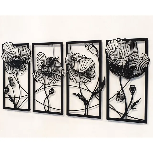 4 Cuadros De Flores  - Mdf Calado - 20x40cm C/u