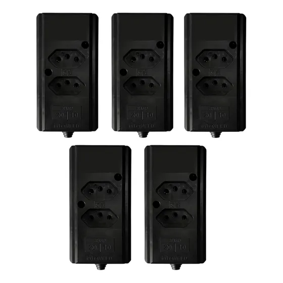 Kit Régua Dupla 20a 3 Pinos Extensão Adaptador 5 Unidades