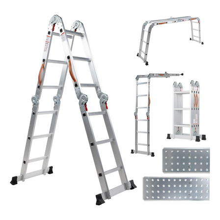 Escalera De Aluminio Multiposiciones Plegable KMEM35 Kingsman De 3.5 Metros Con 12 Peldaños Y Charolas Tipo Tijera Andamio Para 150 kg Escalera De Aluminio Multiposiciones Plegable KMEM35 Kingsman De 3.5 Metros Con 12 Peldaños Y Charolas Tipo Tijera Andamio Para 150 kg