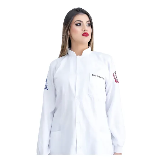 Jaleco Feminino Com Punhos Acinturado Tecido Gabardine