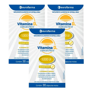 Kit Vitamina D3 1.000ui Com 3 Caixas De 30 Cápsulas Cada Sem Sabor Kit Vitamina D3 1.000ui Com 3 Caixas De 30 Cápsulas Cada Sem Sabor