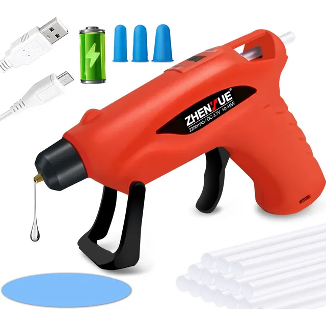 Pistola De Silicon Caliente Inalambrica de 15W con Pegamento 10 Barras de 7mm Kit de Pistola de pegamento eléctrica con 2200mAh Batería Mini Pistola de Silicon con para Manualidades DIY