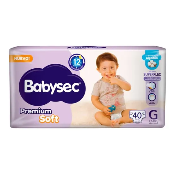 Pañales Babysec Premium Soft Hiperpack Talle G X40 Unidades