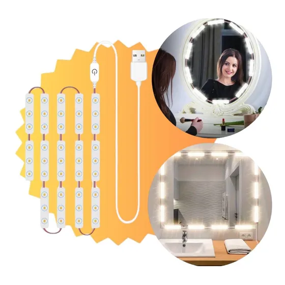 Kit Luz Camarim Maquiagem Espelho 10 Leds Touch Moderno Usb