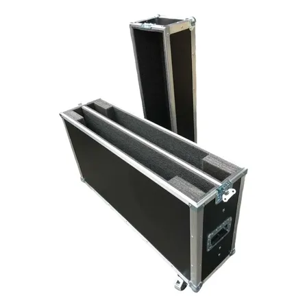 Flight Case Duplo Para Tv 50 Polegadas Pro Preto Com Detalhes Em Alumínio Prateado