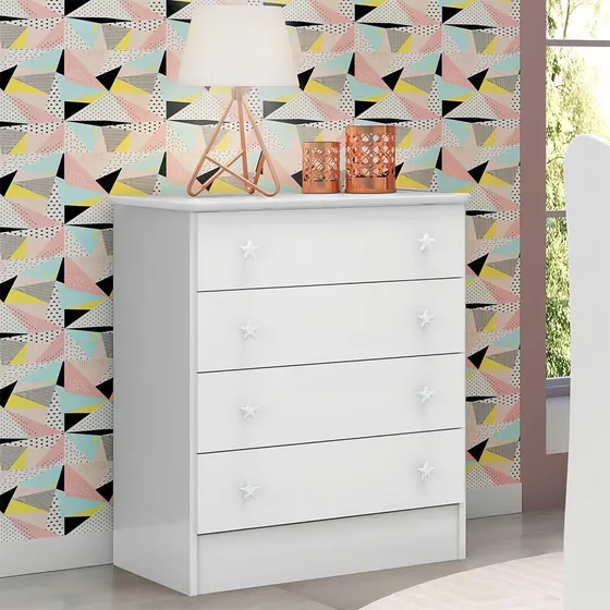 Cômoda Organizadora De Roupa Qmovi Doce Sonho Com 4 Gavetas Para Quarto Infantil Cor Branco