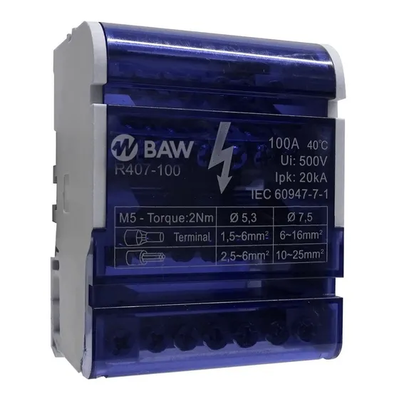 Bornera Repartidora Tetrapolar 100amp 7 Salidas Din Baw