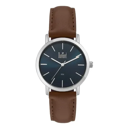Relógio Dumont Masculino Traveller Prata - Du2035mot/5a Correia Marrom Fundo Azul